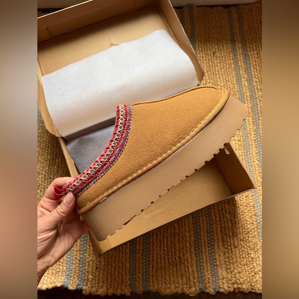 Platform Slippers with Red Stitching Detail